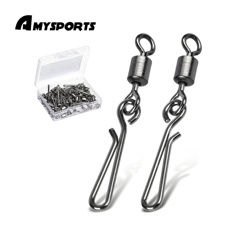 AMYSPORTS 100pcs/Pack Fishing Rolling Swivels with Hanging Snap（black）