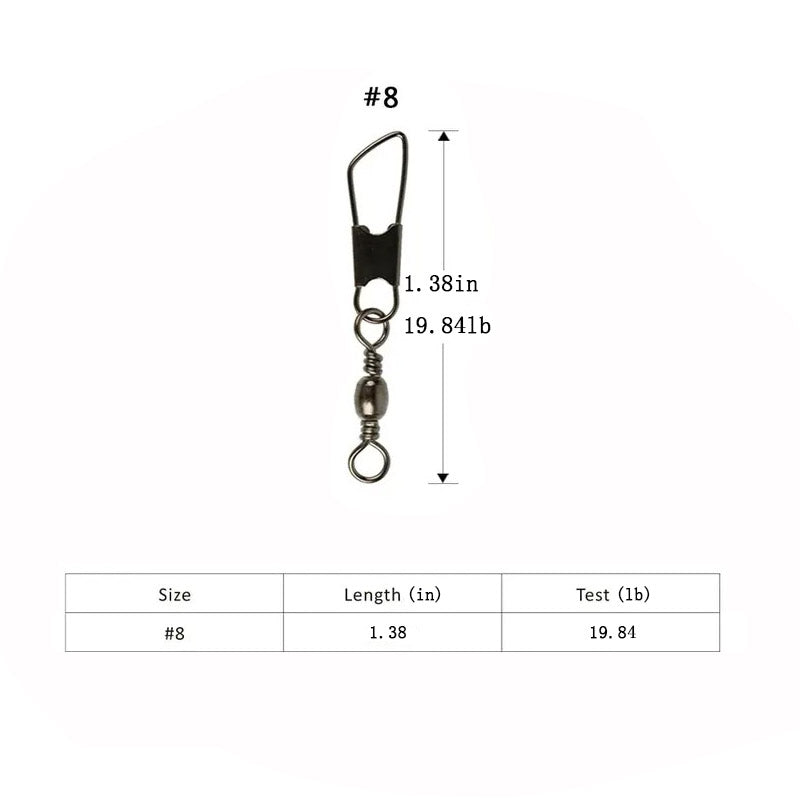 200pcs/Pack Fishing Barrel Swivel with Safety Snap（Sliver）