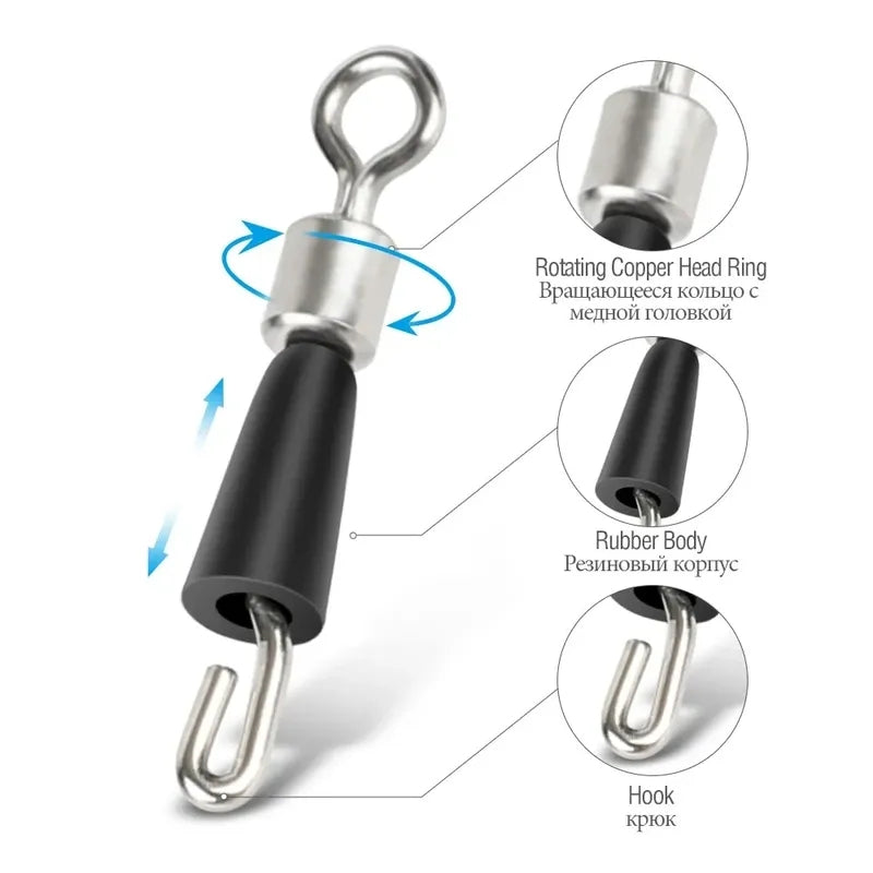 AMYSPORTS 50pcs/Pack Rolling Swivel Fishing with Solid Rings(Black)