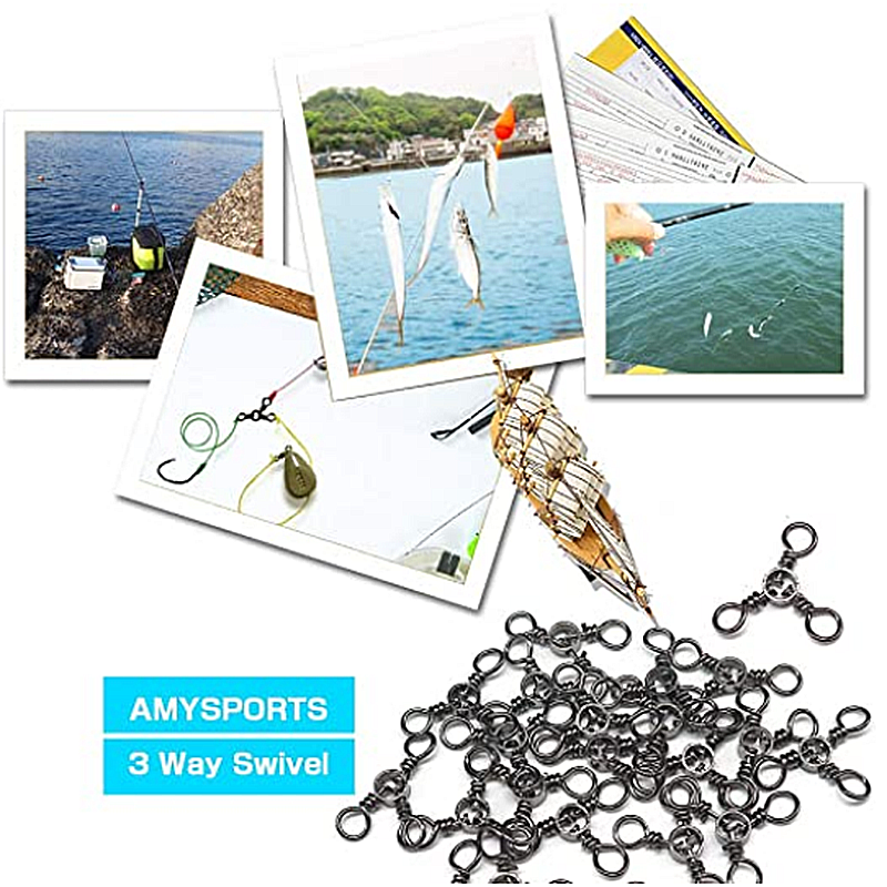AMYSPORTS 50pcs/pack Fishing Barrel Swivels 3 Way(black)