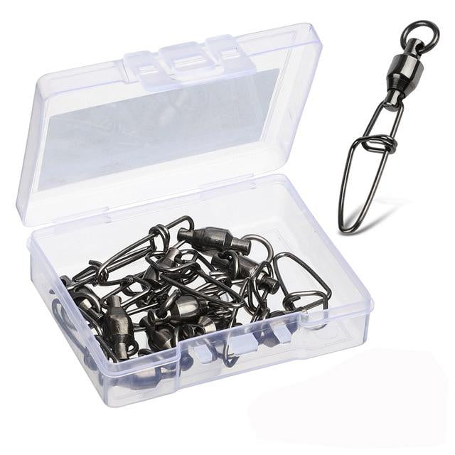 50pcs/Pack Fishing Ball Bearing Swivels with Interlock Clip Snap (Black)