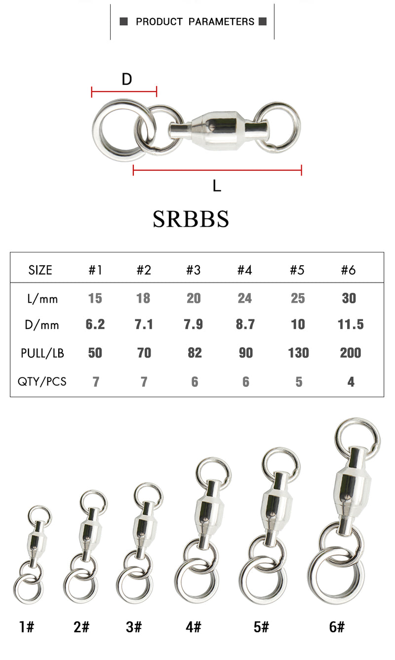 AMYSPORTS 5pcs/Pack Fishing Ball Bearing Swivels with Solid Split Rings (White)