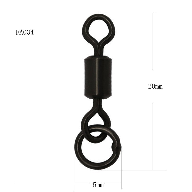 AMYSPORTS 200pcs/Pack Fishing Roling Swivels with Hook Ring (Black)