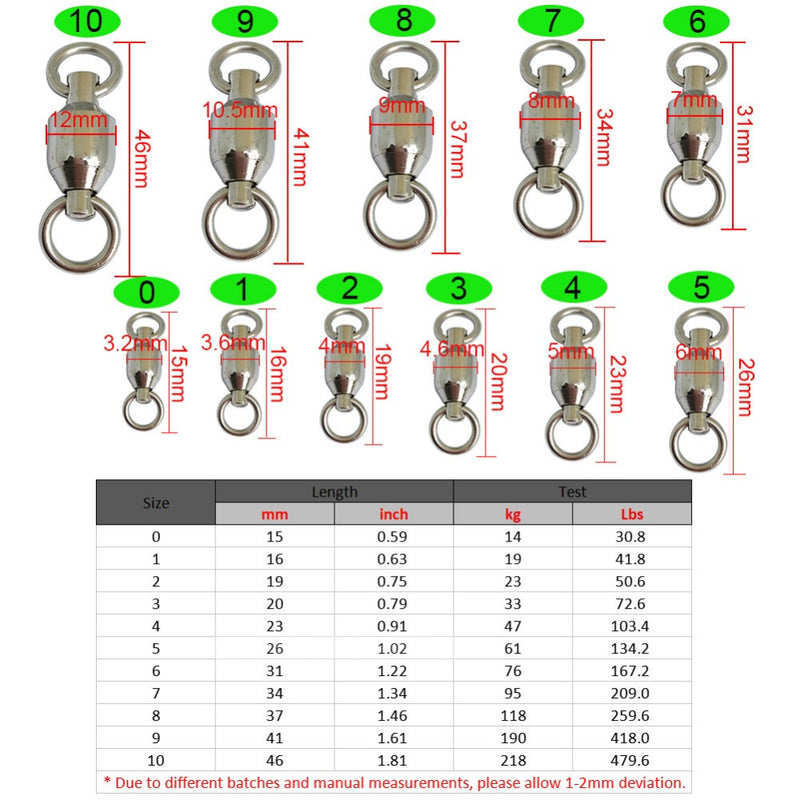 AMYSPORTS 50pcs/Pack Fishing Ball Bearing Swivels with Solid Welded Rings (White)