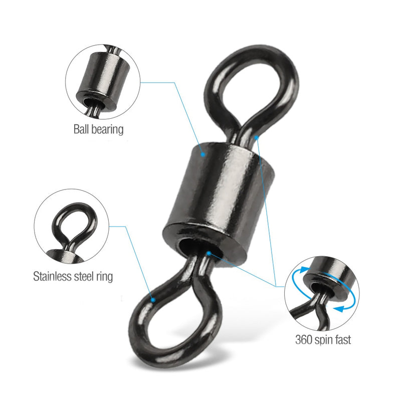 50pcs/Pack Fishing Rolling Swivels (Black)