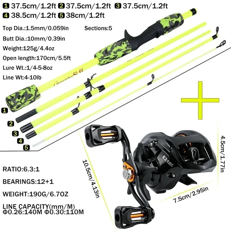 Sougayilang Baitcasting Fishing Combo Gear Ratio 6.3:1