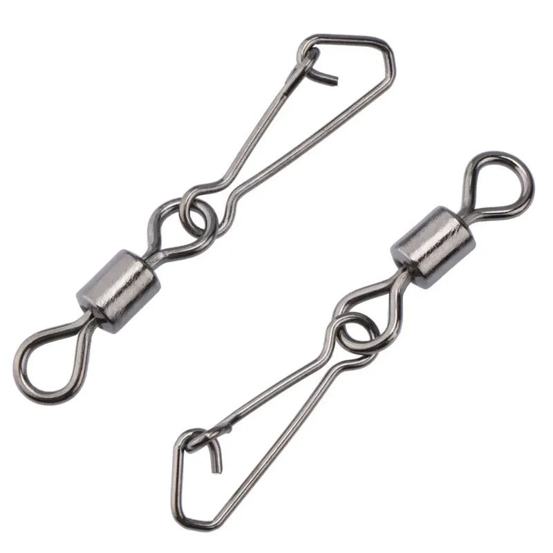 200pcs/Pack Fishing Rolling Swivel with Hooked Snap(Sliver)