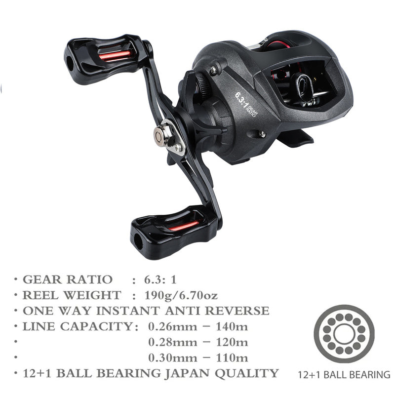 Sougayilang Casting Fishing Combo Gear Ratio 6.3:1 White Color