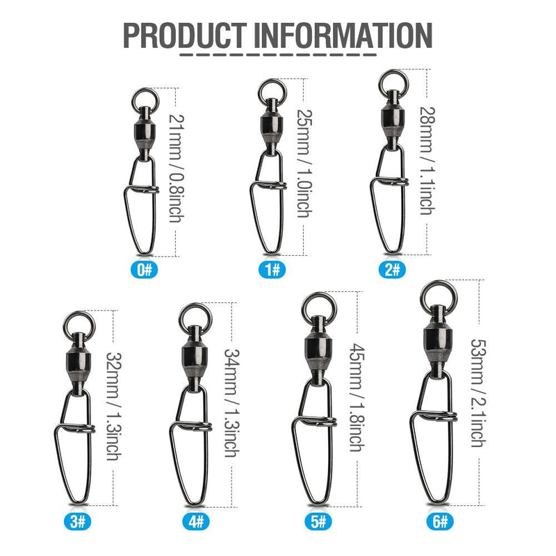 50pcs/Pack Fishing Ball Bearing Swivels with Interlock Clip Snap (Black)