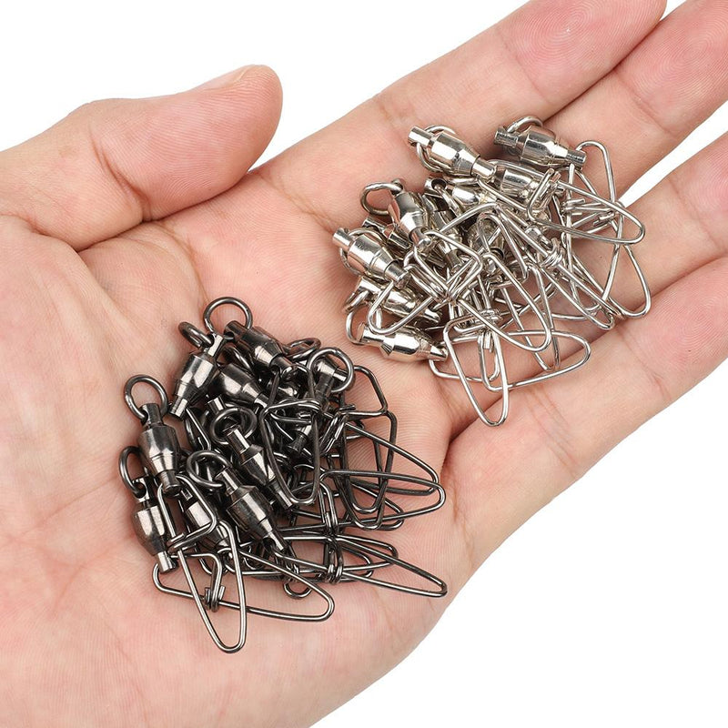 50pcs/Pack Fishing Ball Bearing Swivels with Interlock Clip Snap (Black)
