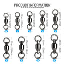 AMYSPORTS 50pcs/Pack Fishing Ball Bearing Swivels with Solid Welded Rings (Black)