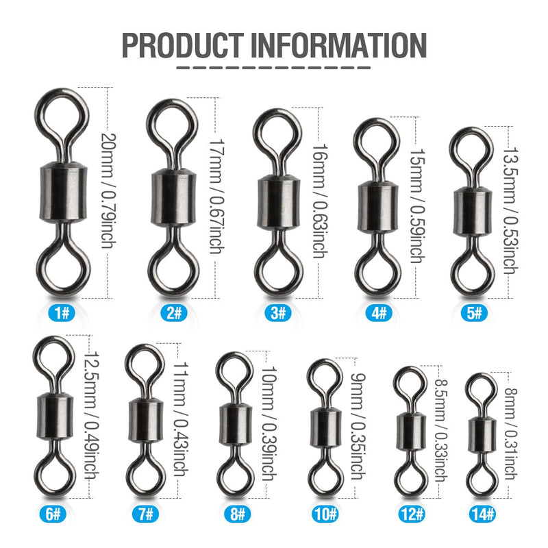 50pcs/Pack Fishing Rolling Swivels (Black)