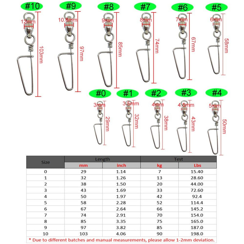 AMYSPORTS 25pcs/Pack Fishing Ball Bearing Swivels with Coastlock Snap (White)