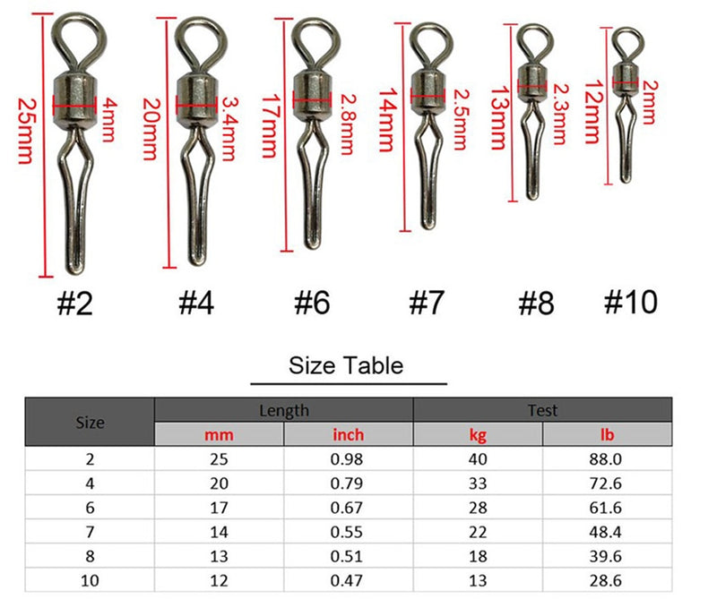 AMYSPORTS 500pcs/Pack Fishing Rolling Swivels with Side Clip (Black)