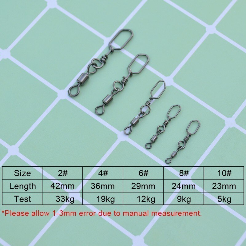 20pcs/Pack Fishing Rolling Swivels with Square Snap (Black)