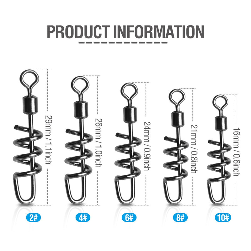 AMYSPORTS 50pcs/Pack Fishing Rolling Swivel with Corkscrew Snap (Black)