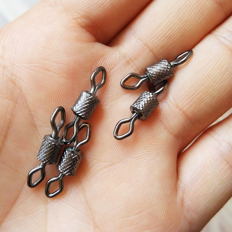 AMYSPORTS 500pcs/Pack Fishing Rolling Swivels with Two Eye Hook (Black)